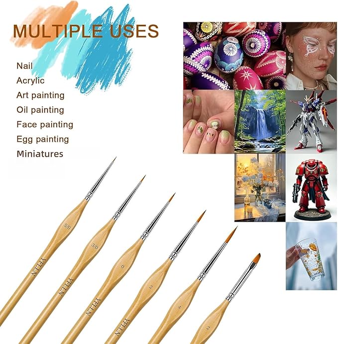 6Pcs Miniature Paint Brushes Set with Triangular Handles - for Acrylics, Oils, Watercolors & Paint by Number, Figurine