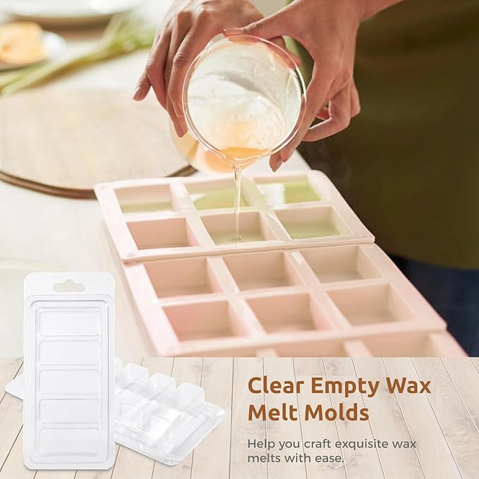 50 Pcs Wax Melt Containers, 5-Cavity Wax Melt Clamshell Molds, Clear Empty Plastic Wax Melt Molds for DIY, Crafts Tarts Candles Making Supplies