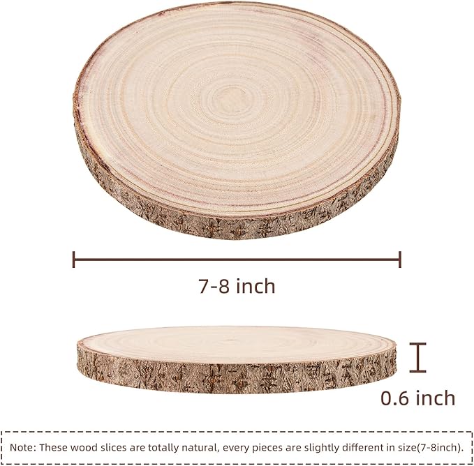 Maputune 4 Pcs 7-8 inches Large Unfinished Wood Slices for Centerpieces, Natural Rustic Wooden Plate for DIY Craft, Round Wood Chips for Table Signage Painting Wedding Party Christmas Decor