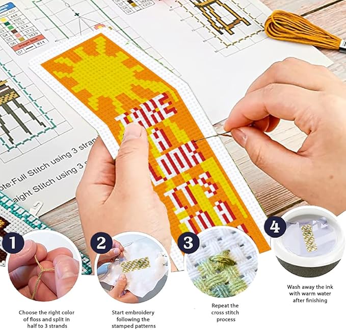 ORIGACH 6 Pcs Cross Stitch Bookmark Kit for Beginner Adults, Reading Sayings Stamped Embroidery Bookmark Kit with Instruction for Starters Printed Cross Stitch DIY Kits for Book Lovers