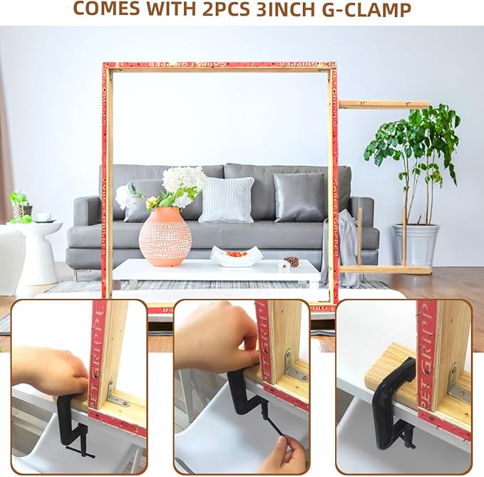 Tufting Frame, Rug Tufting Frame, 29.5”x 29.5” Tufting Frame for Rug Making, Wooden Rug Making Tools Kit Suitable for Electric Rug Gun Sewing Embroidery Rug Making Beginner (29.5in x 29.5in)