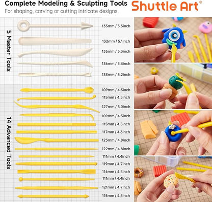 Shuttle Art Polymer Clay Kit, 57 Colors Oven Bake Clay for Kids with 19 Carving Tools and 10 Accessories, Non-Sticky, Non-Toxic, Ideal Gift for Kids