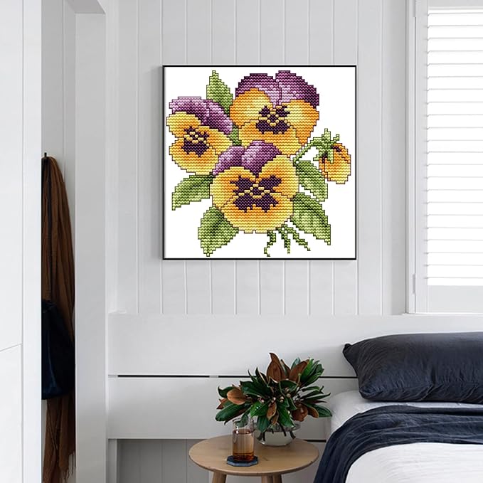 ITSTITCH Stamped Cross Stitch Kits for Adults,Full Range of Easy Embroidery 11CT 3 Strands Crossstitching Kits Preprinted Pattern Design,for Home Wall Decor-The Flower of Happiness, 8.3x8.3 inch