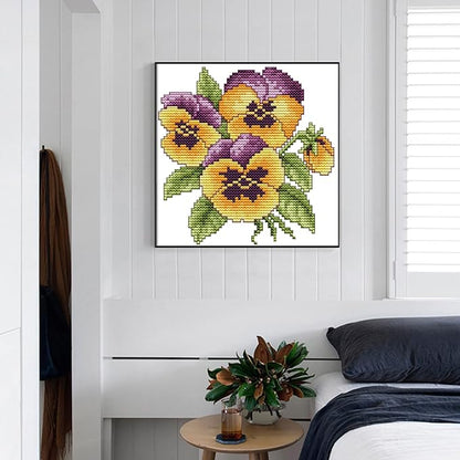 ITSTITCH Stamped Cross Stitch Kits for Adults,Full Range of Easy Embroidery 11CT 3 Strands Crossstitching Kits Preprinted Pattern Design,for Home Wall Decor-The Flower of Happiness, 8.3x8.3 inch