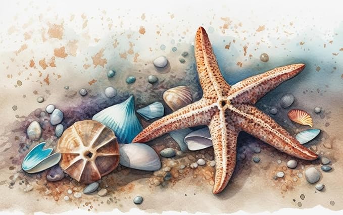 Moohue Stamped Cross Stitch Kits for Adults Skull 14CT Pre Printed Cross Stitch Kits for Beginners (Starfish and Shells 1)