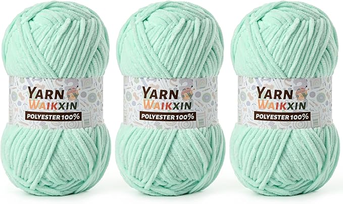 3 Pack Soft Chenille Yarn for Crocheting, Fluffy Chunky Crochet Yarn for Baby Blanket, (5.29oz/196.8yds) Fuzzy Velvet Yarn for Amigurumi&DIY Puzzle、Crafts、Scarf(3 Aqua Green)