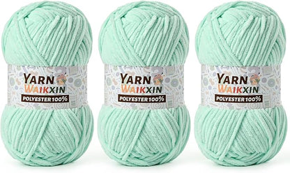 3 Pack Soft Chenille Yarn for Crocheting, Fluffy Chunky Crochet Yarn for Baby Blanket, (5.29oz/196.8yds) Fuzzy Velvet Yarn for Amigurumi&DIY Puzzle、Crafts、Scarf(3 Aqua Green)