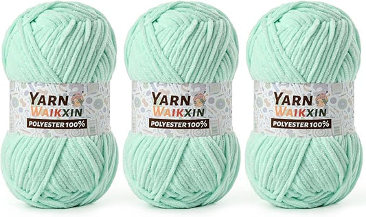 3 Pack Soft Chenille Yarn for Crocheting, Fluffy Chunky Crochet Yarn for Baby Blanket, (5.29oz/196.8yds) Fuzzy Velvet Yarn for Amigurumi&DIY Puzzle、Crafts、Scarf(3 Aqua Green)