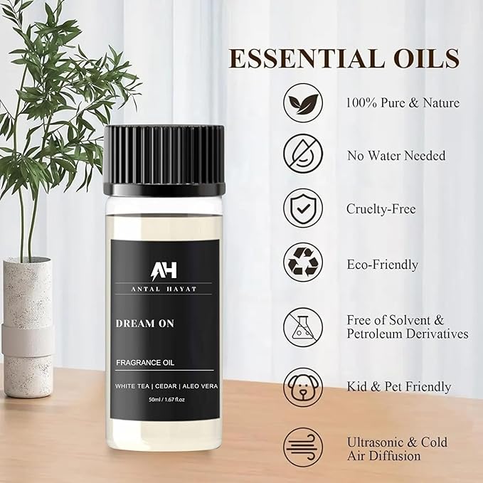 Antal Hayat Dream On Essential Oil Scent 50mL - Inspired by Westin Hotel - Home Luxury Scent - Antal Hayat Diffuser Oil - White Tea, Cedarwood, Amber, Musk - Diffuser Oil Blends for Aromatherapy