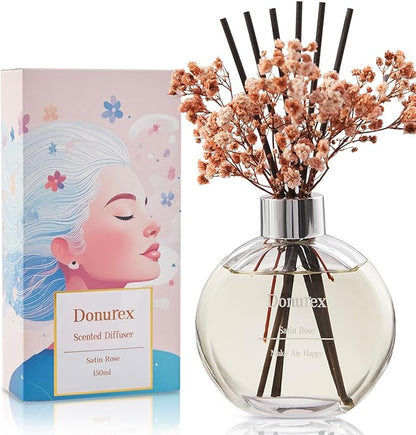 Donurex Flower Reed Diffuser Set 5.07oz Spring Bouquet Scent Diffuser with Sticks Home Fragrance Reed Diffuser for Bathroom Shelf Decor