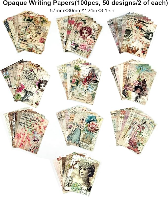 200PCS Vintage Scrapbooking Supplies Pack, Aesthetic Scrapbook Sticker Paper Art Journaling Kit for Junk Journals, Planner, Cottagecore Decor Gifts (Rose)
