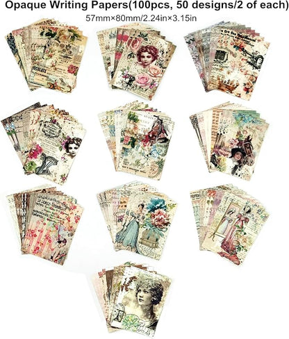 200PCS Vintage Scrapbooking Supplies Pack, Aesthetic Scrapbook Sticker Paper Art Journaling Kit for Junk Journals, Planner, Cottagecore Decor Gifts (Rose)