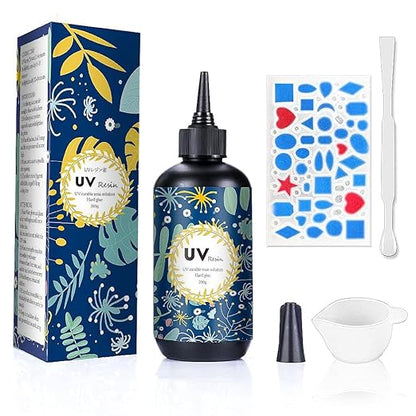 OSBANG Crystal Clear Hard UV Resin Upgraded Formula Ultraviolet Fast Curing for Jewelry Making Craft Decoration Hard Transparent Glue Solar Cure Sunlight Activated Resin Casting & Coating (200g)