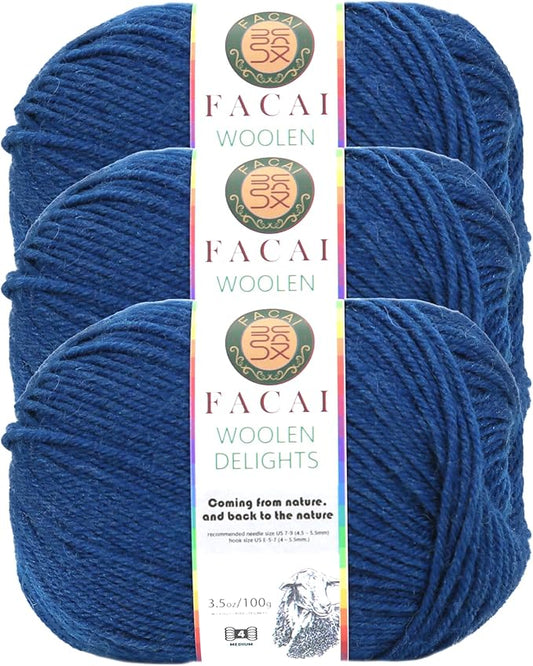 Facai Blend Merino Wool Yarn for Knitting - Worsted Weight,197yds (3.5oz) Ball, Ideal for Sweaters, Scarves, and Accessories (3, Blue)