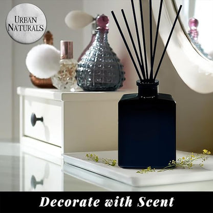 Urban Naturals Crisp Alpine Air Reed Diffuser Set with Eucalyptus, Citrus, Vanilla, Pine & Balsam Notes – 5 Ounce Sleek Black Rectangular Refillable Glass Bottle – Made in The USA
