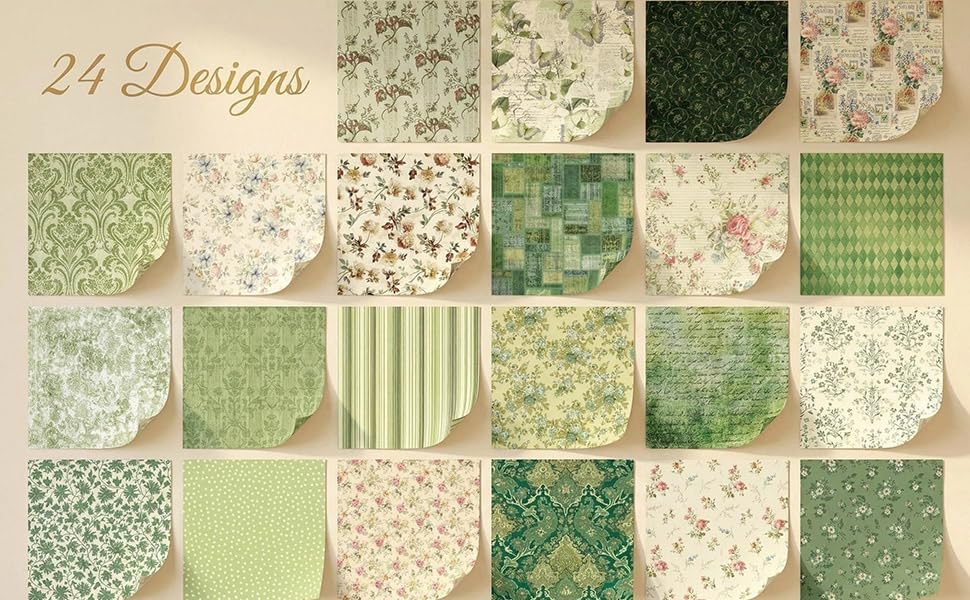 Green Scrapbook Paper Green Floral Pattern Papers Pad 12×12,24 Sheets Double-Sided Bobo Floral Scrapbooking CardStock Paper Supplies for Holiday Cardmaking DIY Junk Jounal Papers. - Image 4