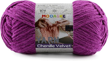 Chunky Yarn for Crocheting and Knitting - Easy to Use Plush Chenille Super Bulky Yarn 100g/131yds - Ultra Soft Velvet Baby Blanket Yarn for Beginners & Amigurumi Projects, Violet