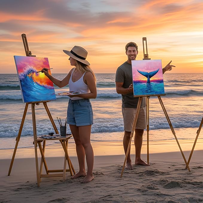 Cholemy 36 Pcs Valentine Paint and Sip Kit for Adults 8''x10'' Pre Drawn Canvas for Painting DIY Afro Acrylic Painting Kit Wood Easel Brushes Date Night Bulk for Party Gifts(Sunset Style)