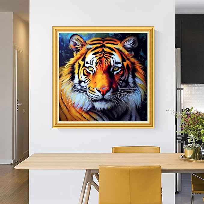 Foxhool Stamped Cross Stitch Kits,11CT Printed Cross Stitch Pattern Full Embroidery Kits for Beginner Needlepoint Kits-Magical Tiger 18x18 inch