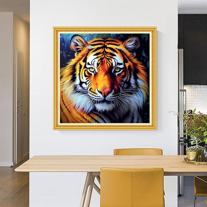 Foxhool Stamped Cross Stitch Kits,11CT Printed Cross Stitch Pattern Full Embroidery Kits for Beginner Needlepoint Kits-Magical Tiger 18x18 inch