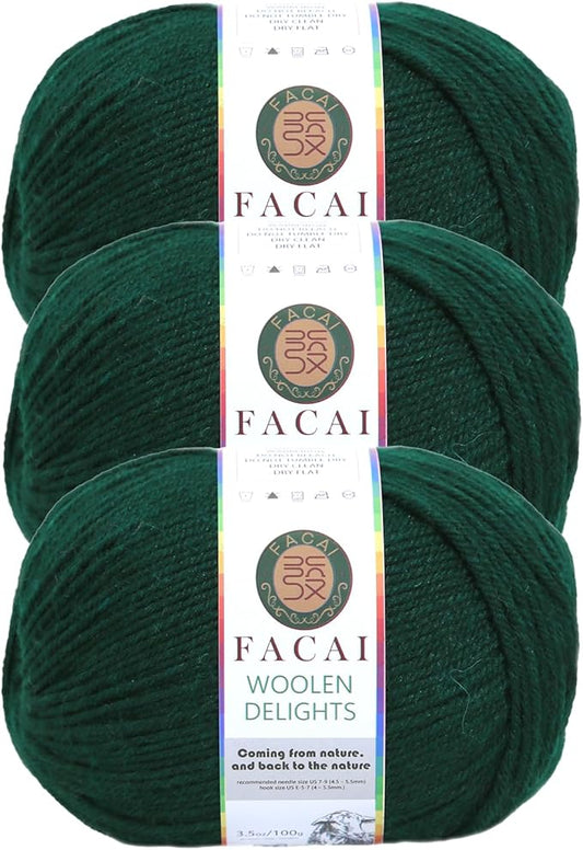 Facai Blend Merino Wool Yarn for Knitting - Worsted Weight,197yds (3.5oz) Ball, Ideal for Sweaters, Scarves, and Accessories (3, Hunter Green)