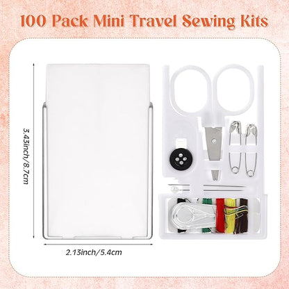 Knitgrip 100 Boxes Mini Travel Sewing Kit Quick Fix Sewing Kits Bulk Basic Portable Pre Threaded Needle Emergency Repair Tool for Christmas Gifts Beginner Traveler Home Hotel (White)