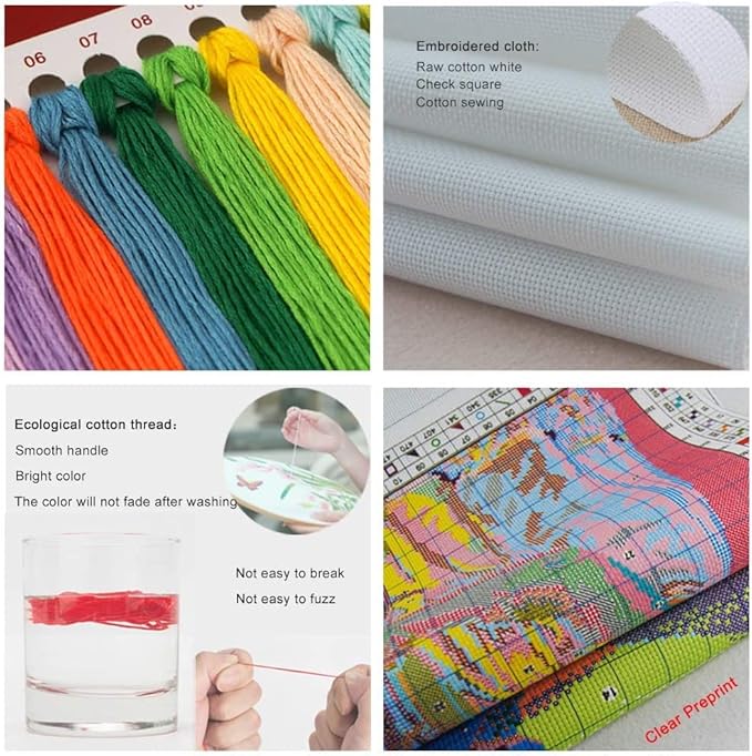 Leczany Cross Stitch Stamped Kit for Adults - Two Cute Owls | DIY Embroidery Starter Patterns Craft Kit Needlepoint for Beginner | 11CT, 3 Strands | 13x17.7 inches