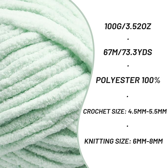 Chunky Chenille Yarn for Crocheting，Baby Yarn for Crocheting Soft Blankets，Bulky Yarns for Crochet Amigurumi，4×100g (4×74.3yds) Fluffy Velvet Yarns for Hand Knitting (4 Baby Green)