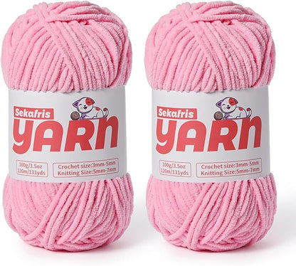 Plush Chunky Chenille Yarn for Crocheting, Soft Fluffy Velvet Yarn for Crocheting Amigurumi, Fuzzy Baby Blanket Knitting 200g/262yds Bulky(2 Deep Pink)