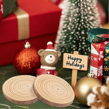 Wood Slice Ornaments 54 Pcs 2.4-2.8 Inches,Unfinished Natural Wood Cookies,Predrilled with Hole Wood Slices for Crafts,Christmas Ornaments Wedding Decorations etc. ﻿