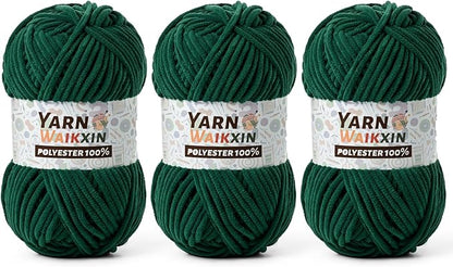 3 Pack Soft Chenille Yarn for Crocheting, Fluffy Chunky Crochet Yarn for Baby Blanket, (5.29oz/196.8yds) Fuzzy Velvet Yarn for Amigurumi&DIY Puzzle、Crafts、Scarf(3 Dark Green)