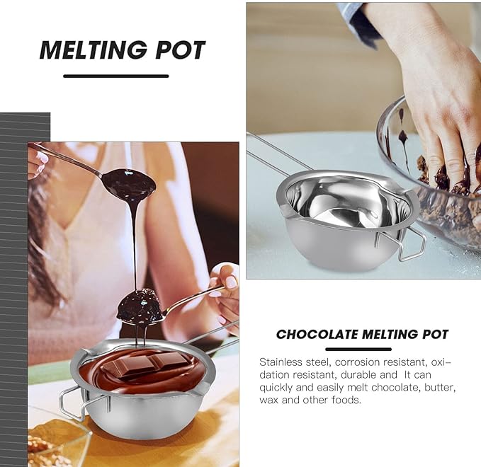 Luxshiny Double Boiler Pot Set - Stainless Steel Chocolate Melting Pan with Pouring Spouts, Ideal for Butter, Cheese, Candy, Wax, Candle Making, 400ml Inner Pot & 14cm Outer for Home and Kitchen Use