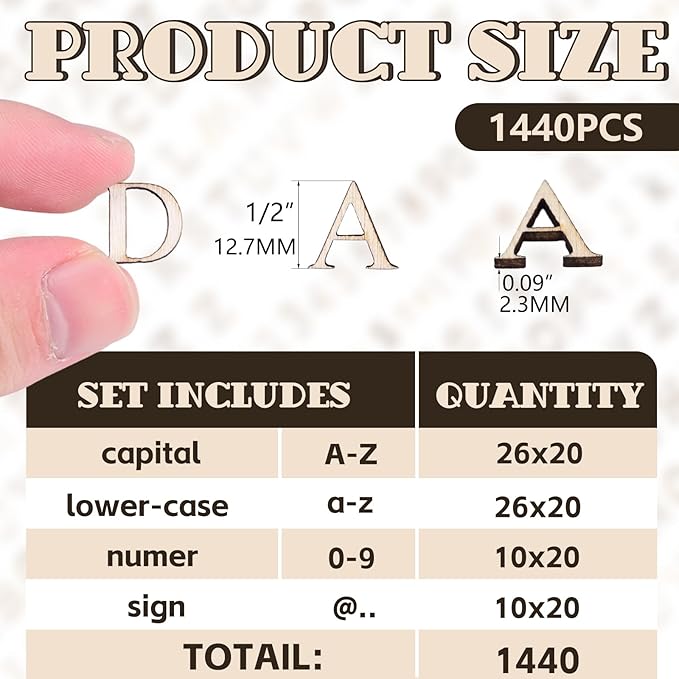 1440 Pcs Wooden Letters 1/2 Inch Small Wooden Alphabet Letters Numbers and Symbol for Craft, Unfinished Wooden Letters for Home Decor DIY Painting Crafts Spelling Homemade Education