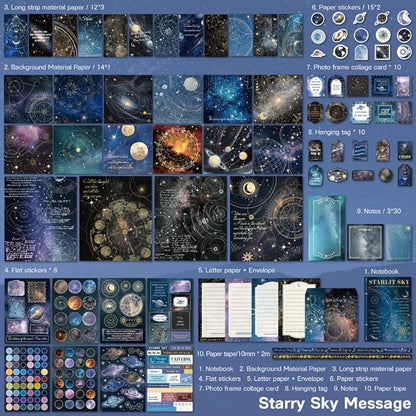 icceemee Scrapbooking Supplies Kit, Blue Starry Sky Scrapbooking Kit for Bullet Junk Journaling, Stationery, A6 Grid Notebook, Flower DIY Journaling Supplies, Birthday Craft Gift for Teen Girls