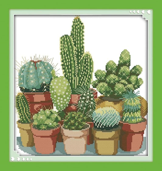 Funcrostitch Counted Cross Stitch Kits for Beginners,14ct Unprinted Pattern Embroidery Kit Dmc Cotton Threads Needleworks for Adults-Cactuses 13.3"×13.8"