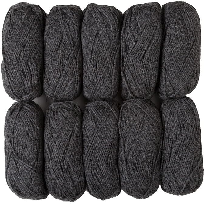 Knit Picks Wool of The Andes Yarn Pack - 10 Skeins of Gray 100% Wool Worsted Weight Yarn (Cobblestone Heather)