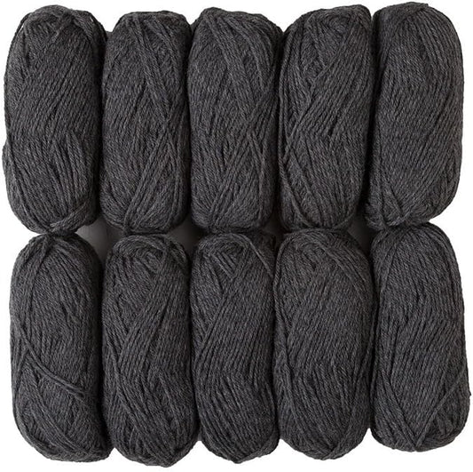 Knit Picks Wool of The Andes Yarn Pack - 10 Skeins of Gray 100% Wool Worsted Weight Yarn (Cobblestone Heather)