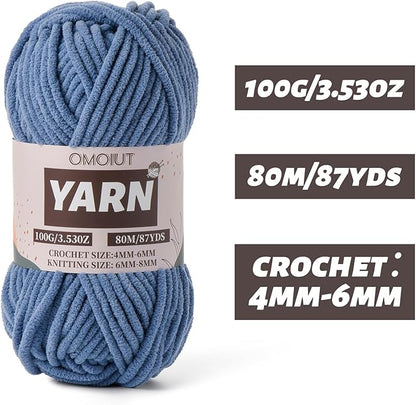 Navy Blue Fluffy Chenille Yarn for Crocheting - Baby Yarn for Crocheting Soft Blanket - (100g/87.4yds) Crochet Amigurumi Chunky Yarns - Super Bulky 5 Velvet Yarns