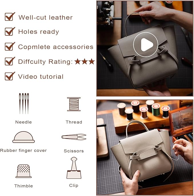 POPSEWING DIY Leather Bag Kit, Designer Belt Bag for Women, DIY Shoulder Purse for Adults, Leather Purse Making Kit with Sewing for Girl, Personalized Gifts