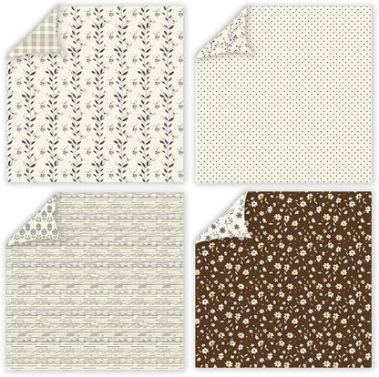 12x12 Patterned Scrapbook Paper ,24 Sheets Double-Sided Bohemian Floral Patterned CardStock Paper Pad Boho Tone Decorative Craft Papers for Holiday Cardmaking DIY Junk Journaling Origami Papers. - Image 4