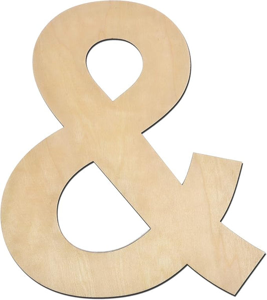 12 Inch Wooden Symbol &, 1/4 Inch Thick Large Unfinished Wood Letter for Home Wall Decor, DIY Crafts