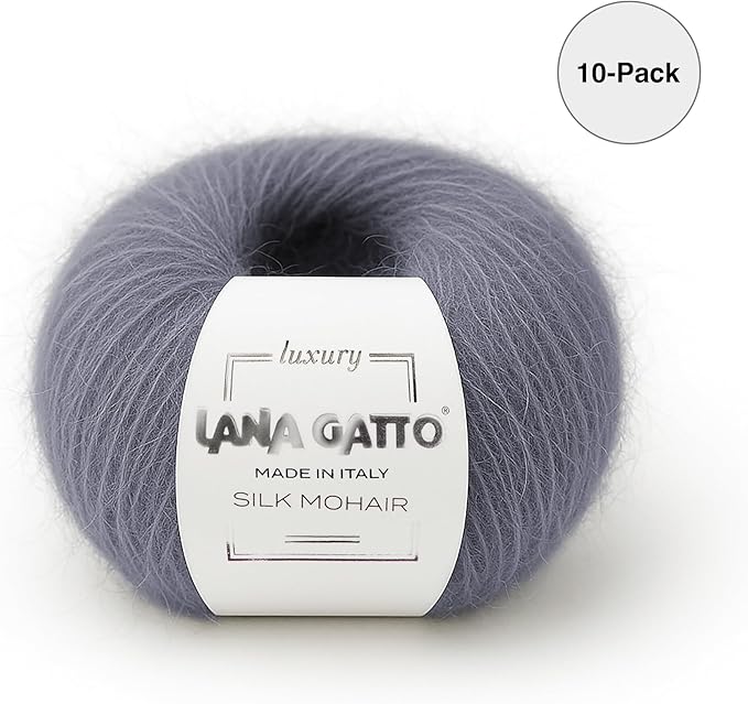 Silk Mohair Luxury Yarns, Premium and Soft Blend for Knitting, Made in Italy (Gray - 30480, 10)