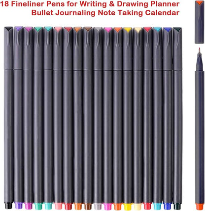 iBayam Journal Planner Pens Colored Pens, Office Supplies, Fine Point Fineliner Drawing Art Markers for Bullet Journaling Scrapbooking Notebook Writing Note Taking Calendar Stationary, 18-Color