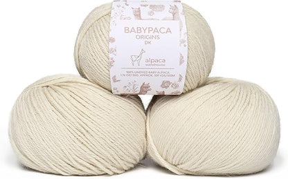 Origins - 100% Baby Alpaca Yarn Wool Set of 3 Skeins (150 Grams) DK Weight Made in Peru Natural Colors (Undyed) Heavenly Soft Perfect for Knitting and Crocheting (Ivory Cloud, Origins 3 Skeins DK)
