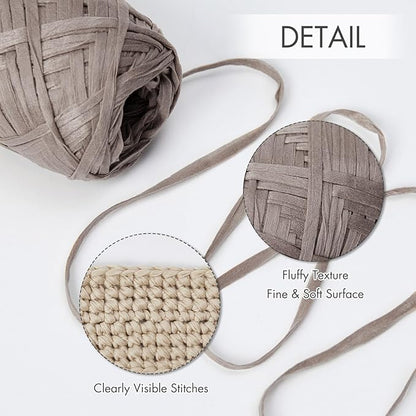 NICEEC 6 Skeins Soft Tape Yarn, Easy Crohcet Raffia, Crochet & Knitting, Paper Ribbon Yarn for DIY Craft Gift Wrapping Total Length 1.76oz×6/109yds×6 - Grayish Brown