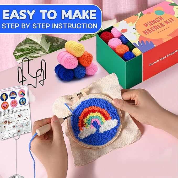 AtawLege 6 PCS Punch Needle Coasters Kit for Beginnners, Punch Needle Embroidery Craft Set for Adults & Children, DIY Festival Gift and Decoration with Monk Cloth Tools Yarns