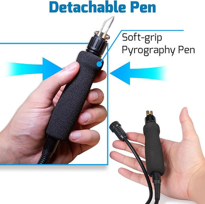 WEP 939-II Pyrography Station Wood Burning Kit 32-IN-1 with 20 Wood Burner Tips Comfort Pen with 2 Letter Number Stencils, 2 Unfinished Wood, 1 Pen Holder Woodburning Tools