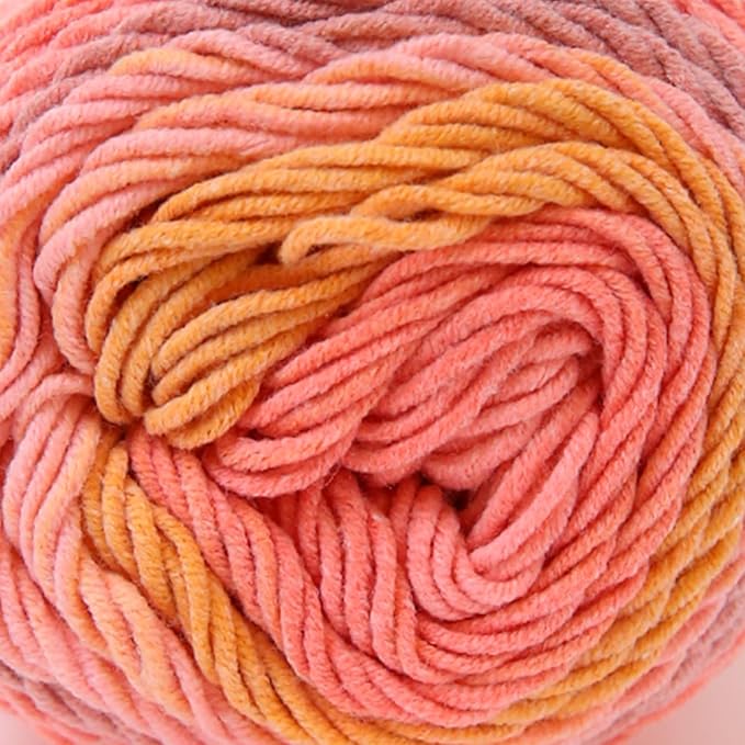 Franel Cotton Acrylic Yarn-45% Cotton 55% Acrylic, 3 Skeins of 100g Each, Soft Pink - Orange Gradients, Perfect for Crocheting Knitting Scarves Shawls Blankets Gradient Variegated Yarn
