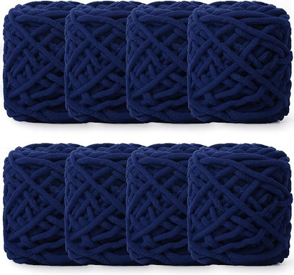 Buryeah 8 Pack Chunky Chenille Yarn for Crocheting Soft Thick Fluffy Yarn for Hand Knitting Bulky Velvet Blanket Plush for Weaving DIY Crafts Each 3.5 oz 55 Yards (Navy Blue)