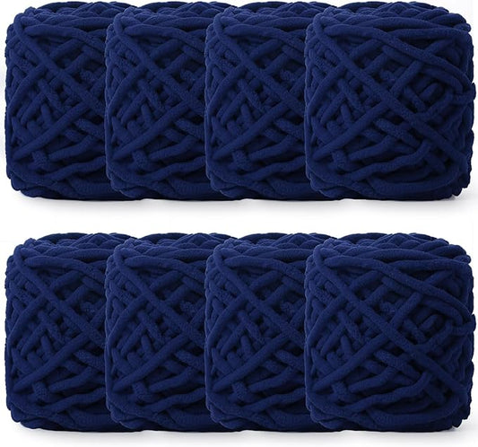 Buryeah 8 Pack Chunky Chenille Yarn for Crocheting Soft Thick Fluffy Yarn for Hand Knitting Bulky Velvet Blanket Plush for Weaving DIY Crafts Each 3.5 oz 55 Yards (Navy Blue)